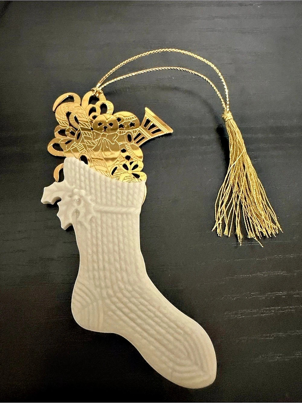 Lenox Stocking with Toys Christmas Ornament Gold & White